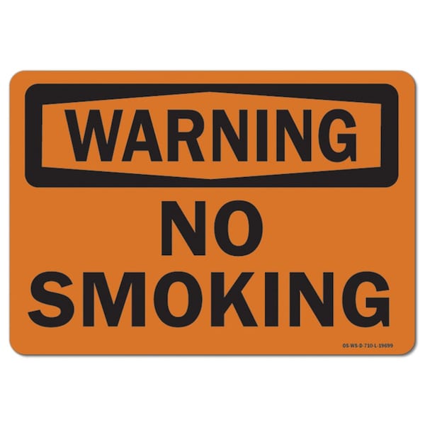 OSHA Warning Sign, No Smoking, 10in X 7in Aluminum, 7" W, 10" L, Landscape, No Smoking